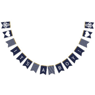 Its A Boy  Navy and Gold Nautical  Bunting