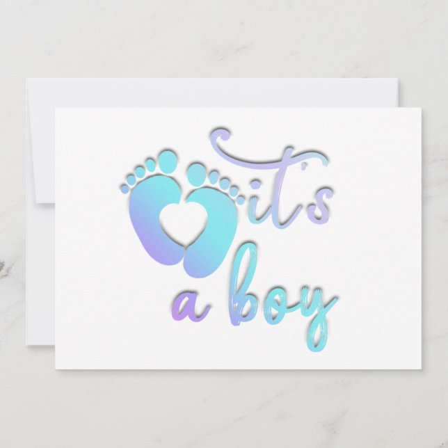  It's A Boy New Baby Shower Blue White Heart Feet  Invitation (Back)