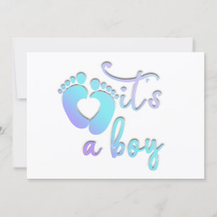 It's A Boy New Baby Shower Blue White Heart Feet  Invitation