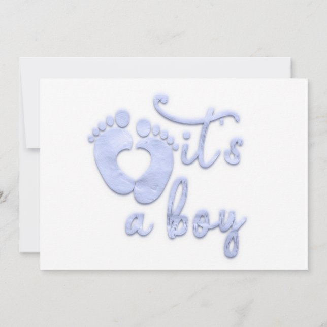  It's A Boy New Baby Shower Blue White Heart Feet  Invitation (Back)