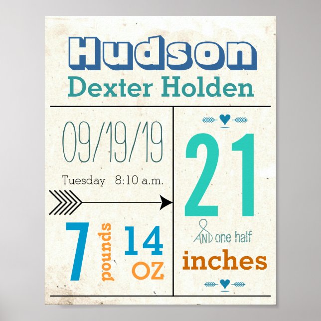 It's A Boy! New Baby Stats Cute Arrow Poster (Front)