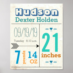 It's A Boy! New Baby Stats Cute Arrow Poster