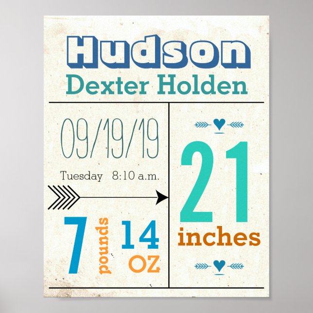 It's A Boy! New Baby Stats Cute Arrow Poster (Front)