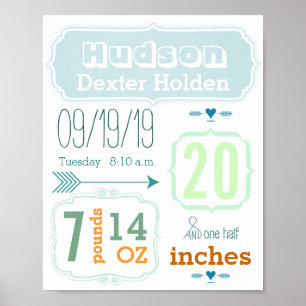 It's A Boy! New Baby Stats Cute Arrow Poster