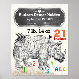 It's A Boy! New Baby Stats Rhinoceros Poster
