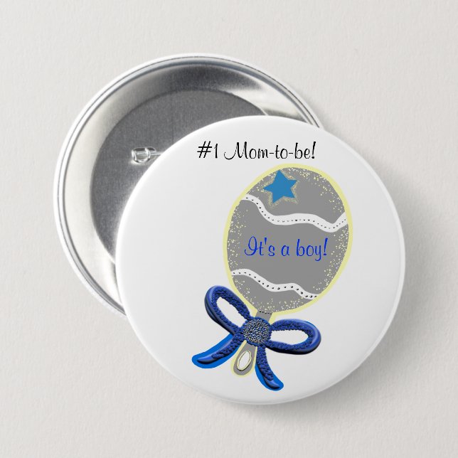 It's a Boy New Mom-to-be Baby Shower Button (Front & Back)