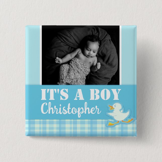It's a boy newborn photo and name blue badge (Front)