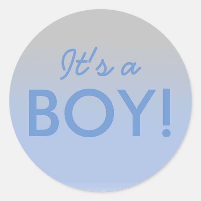 It's a Boy Ombre Blue Silver Baby Shower Sticker (Front)