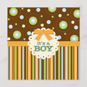 It's a Boy Orange & Blue Stitches Baby Shower Invitation