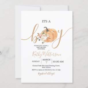 It's a Boy Orange Pumpkin Floral Baby Shower Invitation
