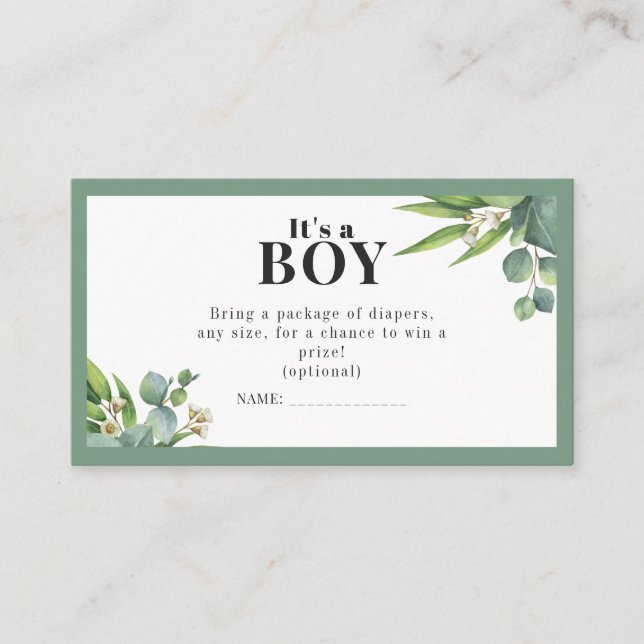 It's a Boy Palms Leaves Floral Green Baby Shower Enclosure Card (Front)