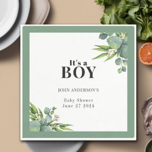 It's a Boy Palms Leaves Floral Green Baby Shower Napkin