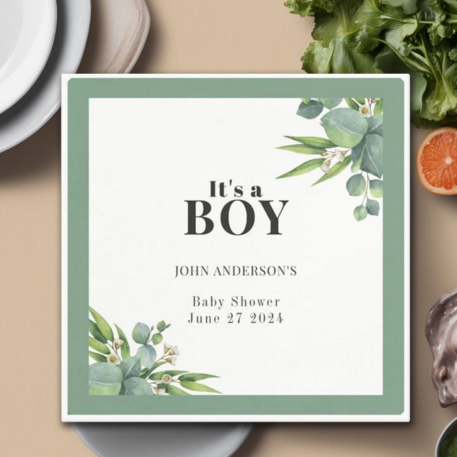 It's a Boy Palms Leaves Floral Green Baby Shower Napkin (Creator Uploaded)