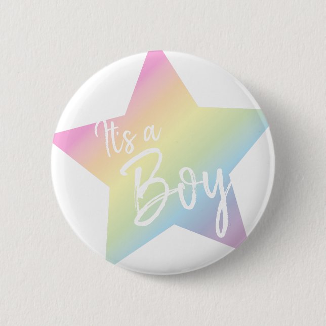 It's a Boy Pastel Rainbow Star Baby Shower 6 Cm Round Badge (Front)