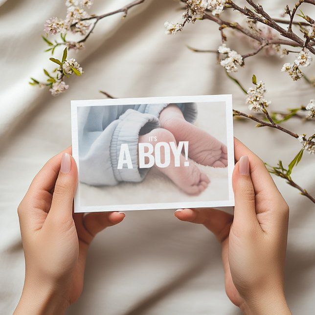 Its a boy photo memory baby shower card. invitation (Full photo with big bold white text "It's a Boy" card)