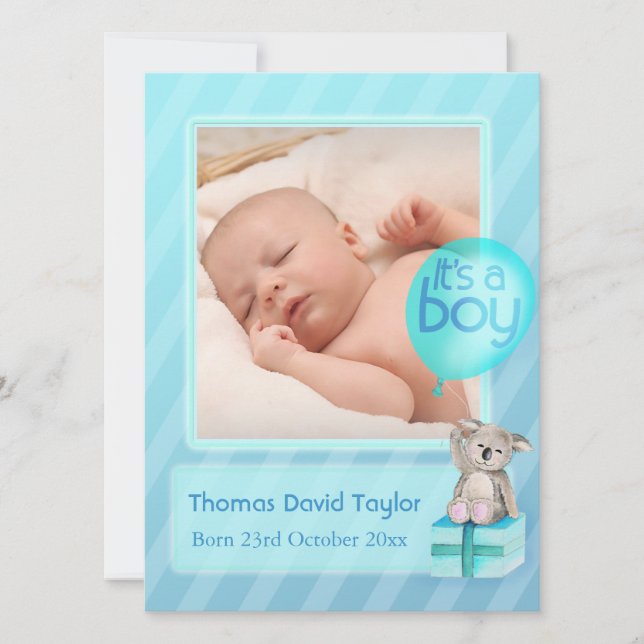 It's a boy photo newborn baby blue aqua announcement (Front)