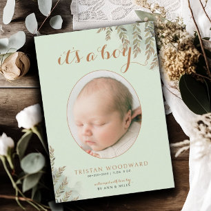 It's A Boy Photo Sage Cocoa Boy Birth Announcement