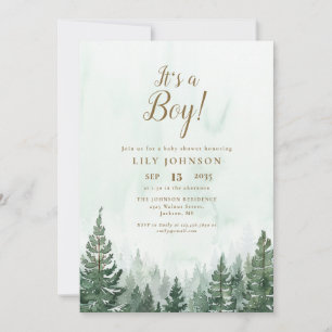 It's A Boy Pine Tree Forest Baby Shower Invitation
