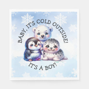 It's a Boy   Polar Arctic Winter Baby Shower Napkin