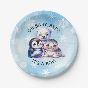 It's a Boy   Polar Arctic Winter Baby Shower Paper Plate