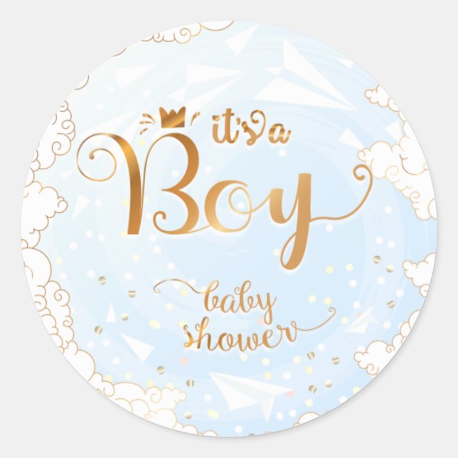 Its a Boy- Prince Baby Shower Classic Round Sticker (Front)