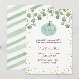 it's a boy pumpkin baby shower watercolor invitation