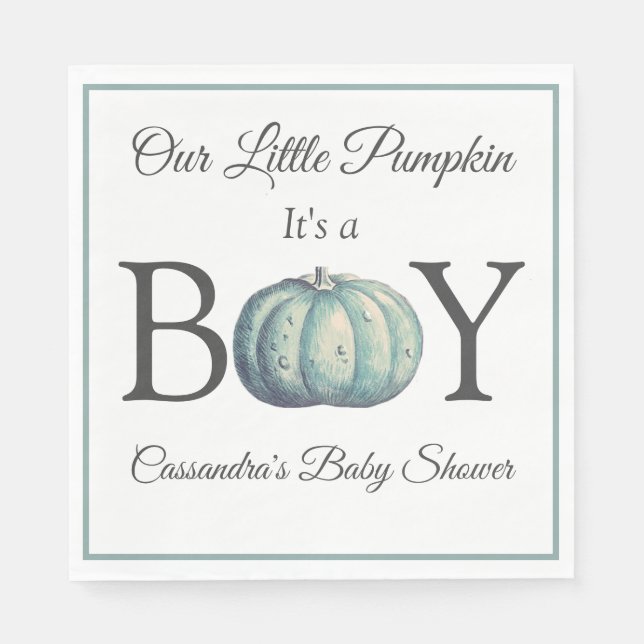 It's a Boy Pumpkin Blue n White Baby Shower Napkin (Front)