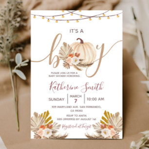 It's a Boy Pumpkin Boho Pampas Floral Baby Shower Invitation