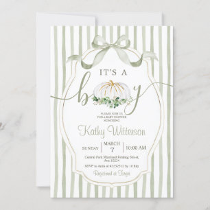 It's a Boy Pumpkin Dusty Green Baby Shower Invitation
