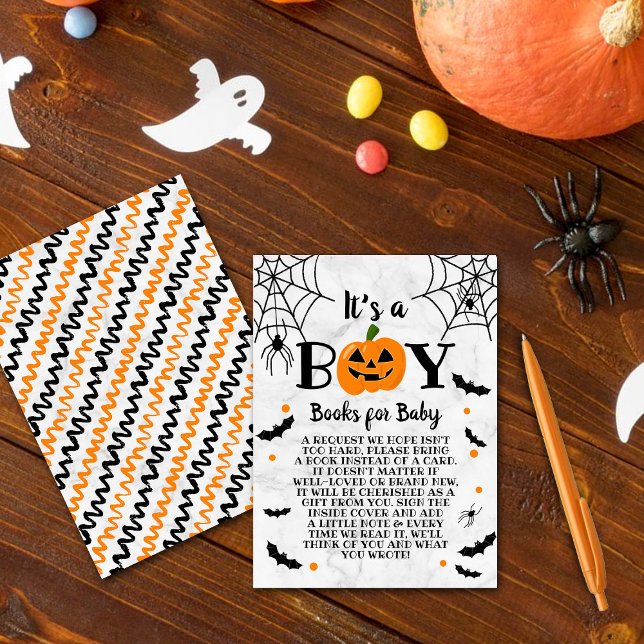 "It's A Boy" Pumpkin Halloween Baby Shower Book Enclosure Card (Creator Uploaded)