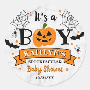 "It's A Boy" Pumpkin Halloween Baby Shower Classic Round Sticker