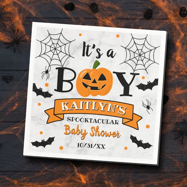 "It's A Boy" Pumpkin Halloween Baby Shower Napkin (Creator Uploaded)