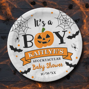 "It's A Boy" Pumpkin Halloween Baby Shower Paper Plate