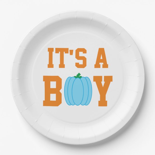 It's A Boy Pumpkin Paper Plate (Front)