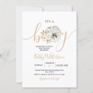 It's a Boy Pumpkin Rustic Floral Baby Shower Invitation
