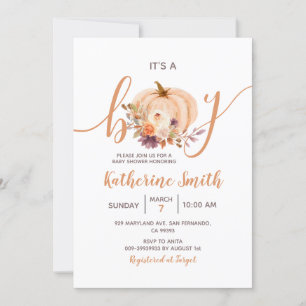 It's a Boy Pumpkin Rustic Floral Baby Shower Invitation