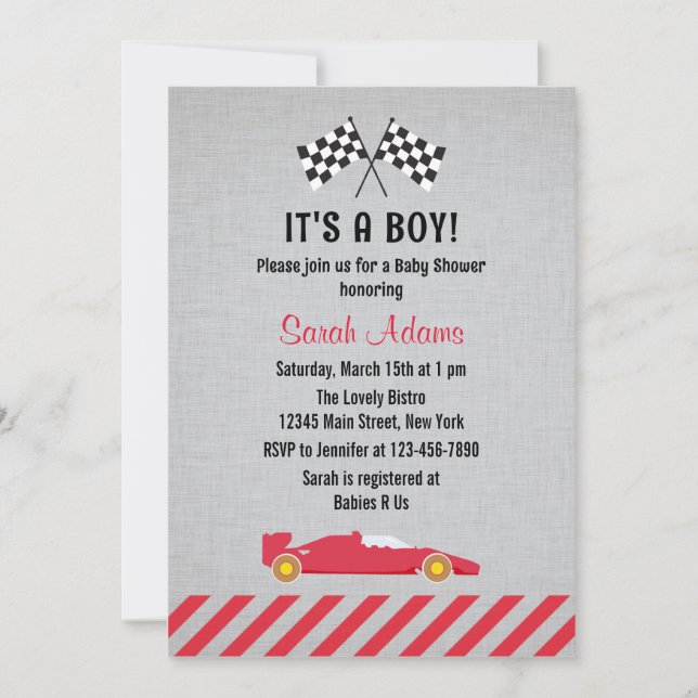 It's A Boy Race Car Baby Shower Invitation (Front)