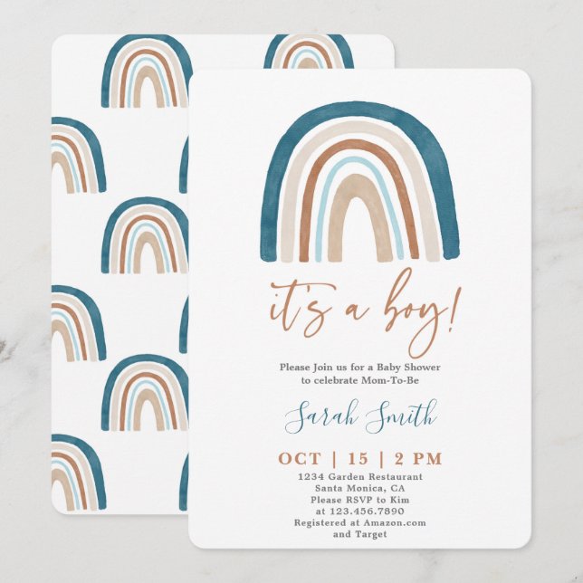 It's a Boy Rainbow Baby Shower boy Invitation (Front/Back)