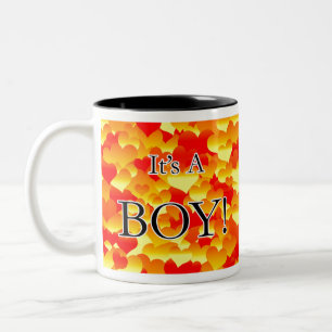 It's A Boy! Red and Yellow Hearts Two-Tone Coffee Mug
