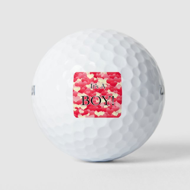 It's A Boy! Red Hearts Golf Balls (Front)