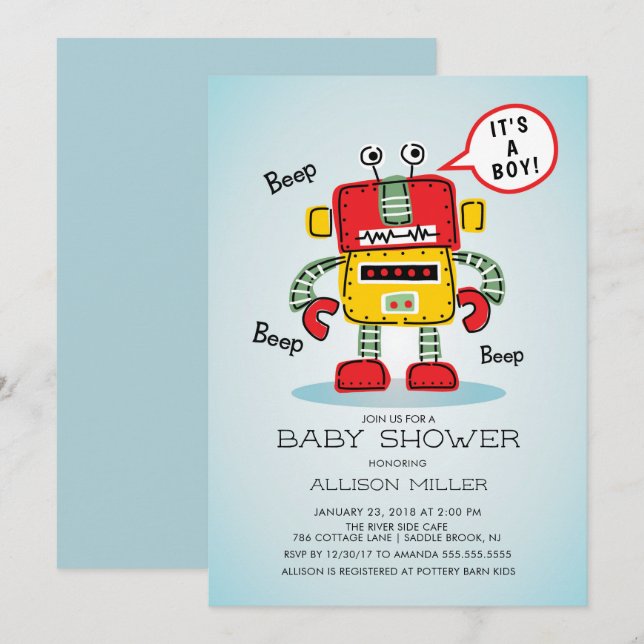 It's a Boy Robot Baby Shower Invitation (Front/Back)