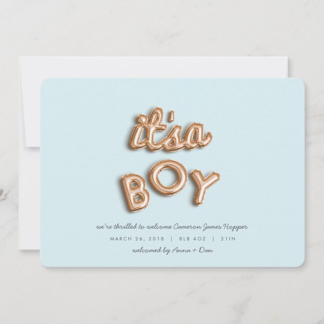 its a boy! Rose gold/BLUE Announcement (Front)