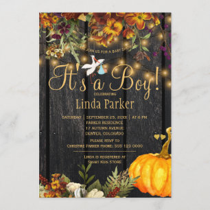 It's a boy rustic autumn pumpkin baby boy shower invitation