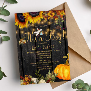 It's a boy rustic autumn sunflower baby boy shower invitation