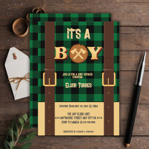 It's a boy Rustic Lumberjack Flannel Baby Shower I Invitation