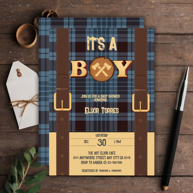 It's a boy Rustic Lumberjack Flannel Baby Shower I Invitation (Creator Uploaded)