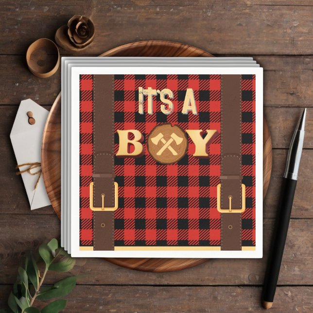 It's a boy Rustic Lumberjack Flannel Baby Shower I Napkin (Creator Uploaded)