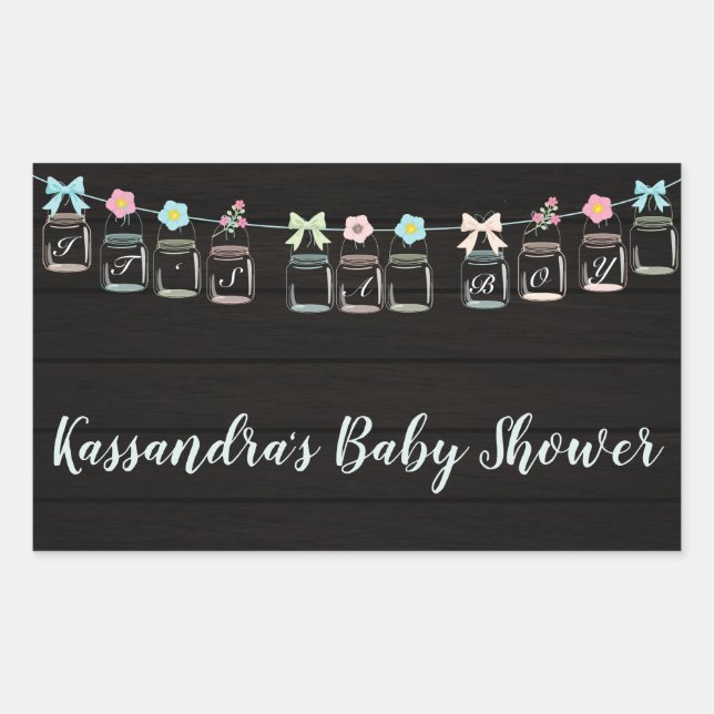 It's A Boy Rustic Mason Jar Baby Shower Stickers (Front)