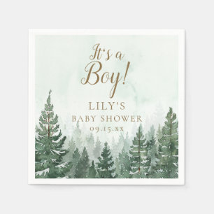 It's A Boy Rustic Pine Tree Forest Baby Shower Napkin