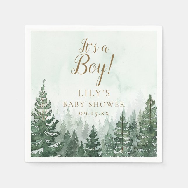 It's A Boy Rustic Pine Tree Forest Baby Shower Napkin (Front)